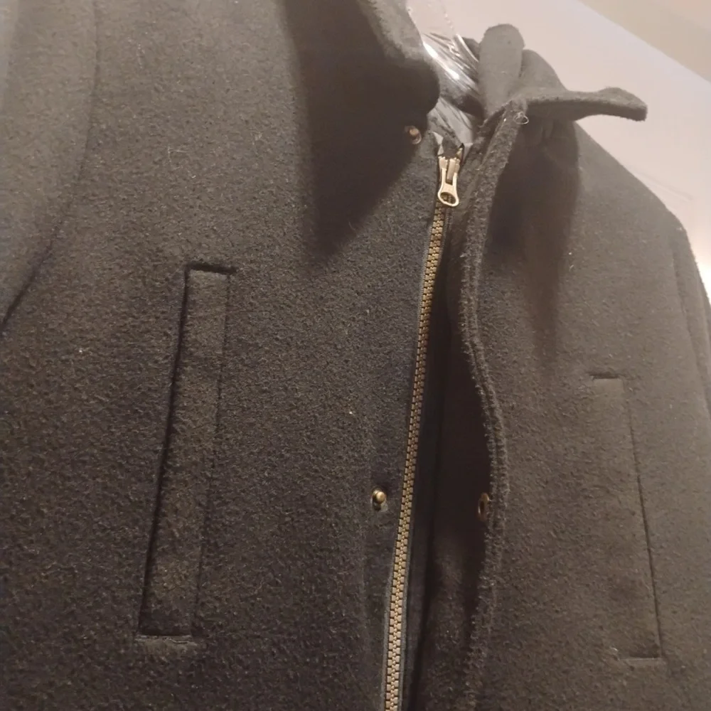 London Fog Black Wool Bland Hooded Jacket Gold Buttons Winter Coat Size L14/16